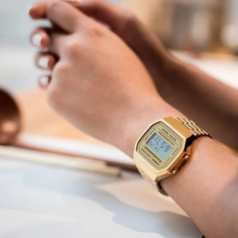 Casio Vintage Digital Gold-tone Grey Dial Unisex Watch- A168WG-9W